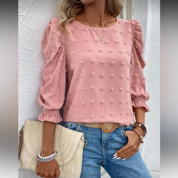 Boho dusty pink Swiss dot top - Picture 3 of 6